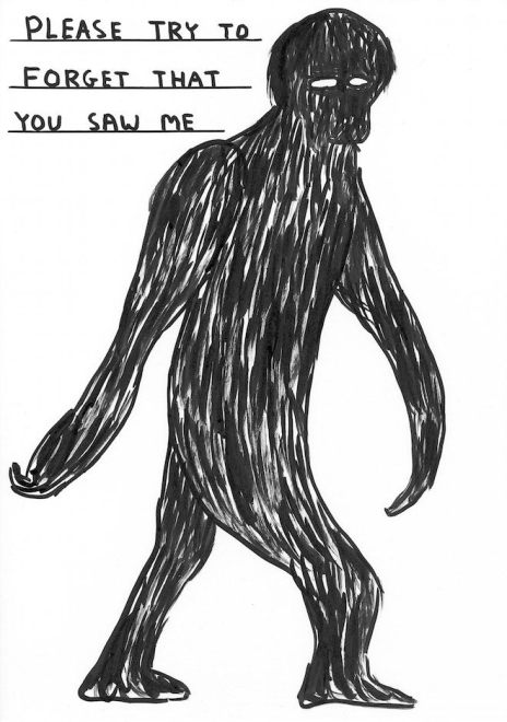 David Shrigley, Untitled (Please try to forget that you saw me), 2014, acrylic on paper, 75 x 56 cm. Courtesy of the artist and Stephen Friedman Gallery, London. © David Shrigley