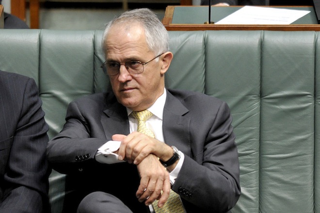 “Almost time to uhhhh… not … undermine the leadership of the Liberal Party...” (Image via AAP/Alan Porritt)